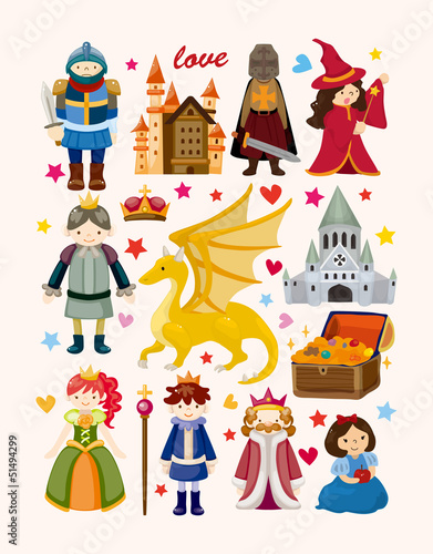 Naklejka - mata magnetyczna na lodówkę set of fairy tale element icons