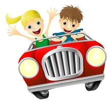 Cartoon Man And Woman In Car