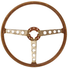 Antique Wooden Car Steering Wheel Isolated On White
