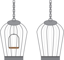 Isolated Empty Birdcage With And Without Swing