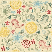 Seamless Floral Pattern With Birds