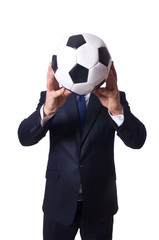 Businessman with football on white