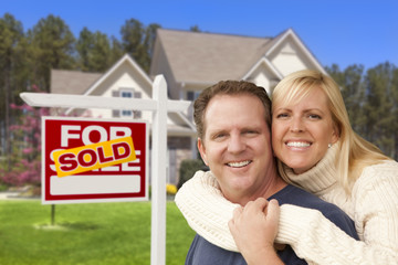 Wall Mural - Couple in Front of Sold Real Estate Sign and House