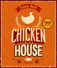 Vintage Chicken House Poster. Vector Illustration.