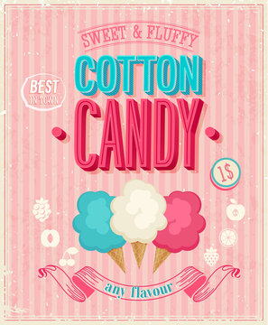 Fototapete - Vintage Cotton Candy Poster. Vector illustration.