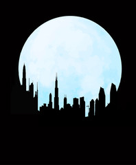 cityscape skyline at full moon