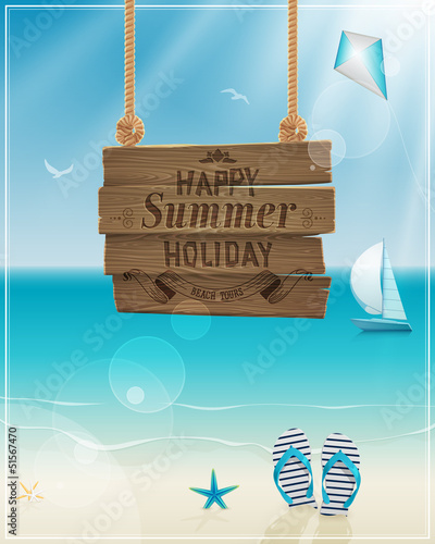 Obraz w ramie Beautiful seaside view poster. Vector background.