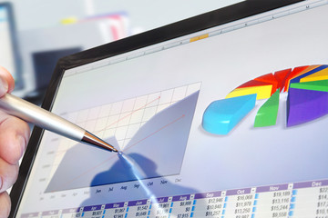 Analyzing Financial Data and Charts on Computer Screen