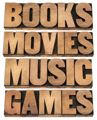 Wall Mural - books, movies, music and games