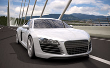 Luxury Sport Sedan Car Crossing Bridge 3d Rendering