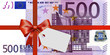 500 Euroschein mit Geschenkband und Label