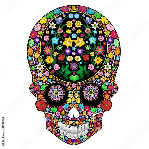 Skull Flowers Ornamental Art Design-Teschio Floreale