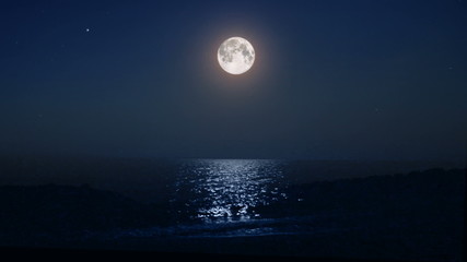 Wall Mural - night moon and moonbeam in sea
