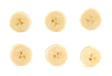 Six Banana Slices Set Over White Background