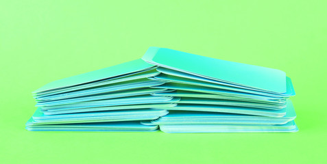 Stack of business cards, on color background