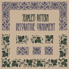 Wall Mural - set of plant elements for creating borders and frames
