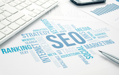 seo business concept cloud chart print document.