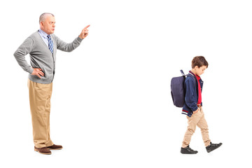 Poster - Full length portrait of a grandfather reprimanding a little boy