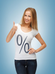 Wall Mural - woman in shirt with percent sign