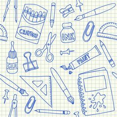 Fototapete - School supplies seamless pattern