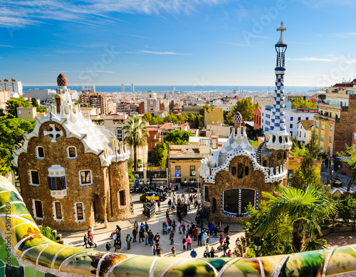 Fotoboard na płycie Park Guell w Barcelonie, Hiszpania