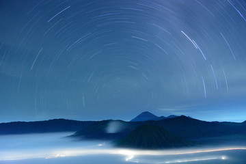 star trail at bromo mountain