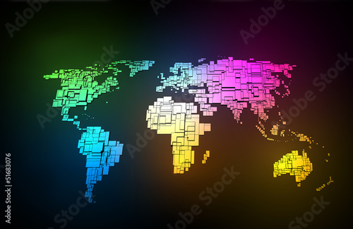 Tapeta ścienna Kolorowy neon mapę świata, szkic strony