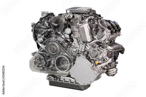 Fotomural powerful car engine isolated on white