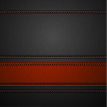 Red Leather Stripe On Black Leather Background With Copyspace