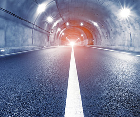 Canvas Print - Abstract speed motion in urban highway road tunnel