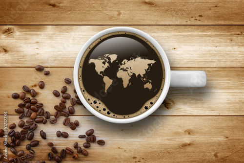 Nowoczesny obraz na płótnie Cup of Coffee with World Map