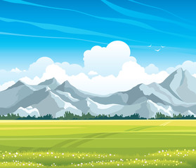 Wall Mural - Summer landscape with meadow and mountains