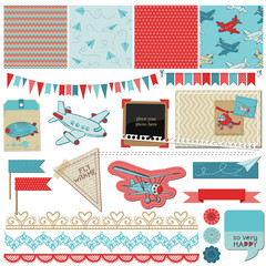 Wall Mural - Scrapbook Design Elements - Baby Boy Plane Elements - in vector