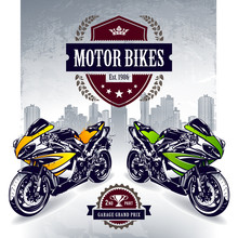 Two Sport Motorbikes With Stylish Club Emblem