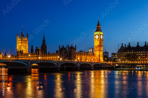 Naklejka samoprzylepna Big Ben i dom parlamentu w nocy, Londyn, Wielka Brytania