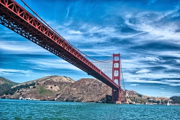 Wall Mural - Golden Gate bridge, view from the boat, San Francisco, CA.