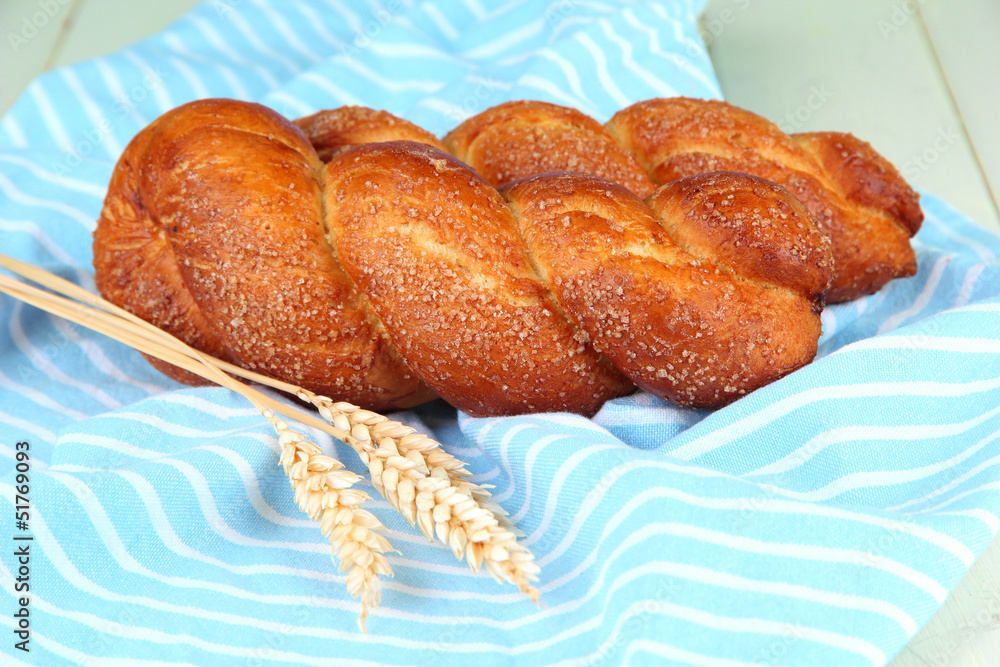 Composition with buns, on color napkin, close up