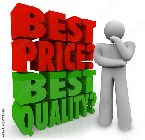 Fotografía Buyer Person Thinking Best Price Vs Quality Choosing Priority