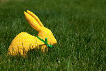 Yellow Textile Rabbit On Green Grass