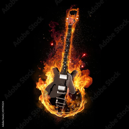 Plakat na papierze fotorealistycznym E gitara pod ostrzałem