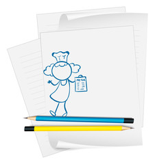 Sticker - A paper with a drawing of a girl holding a menu