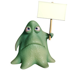 Canvas Print - 3d cartoon octopus monster holding placard