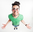 © matusciac - funny man with hipster glasses showing his palms and smiling