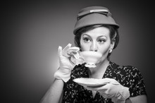 Retro Woman Drinking Her Tea