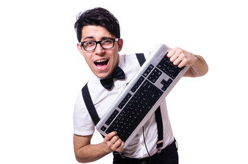 Wall Mural - Funny computer geek isolated on white