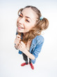 © matusciac - cute funny girl with two pony tails smiling - wide angle shot