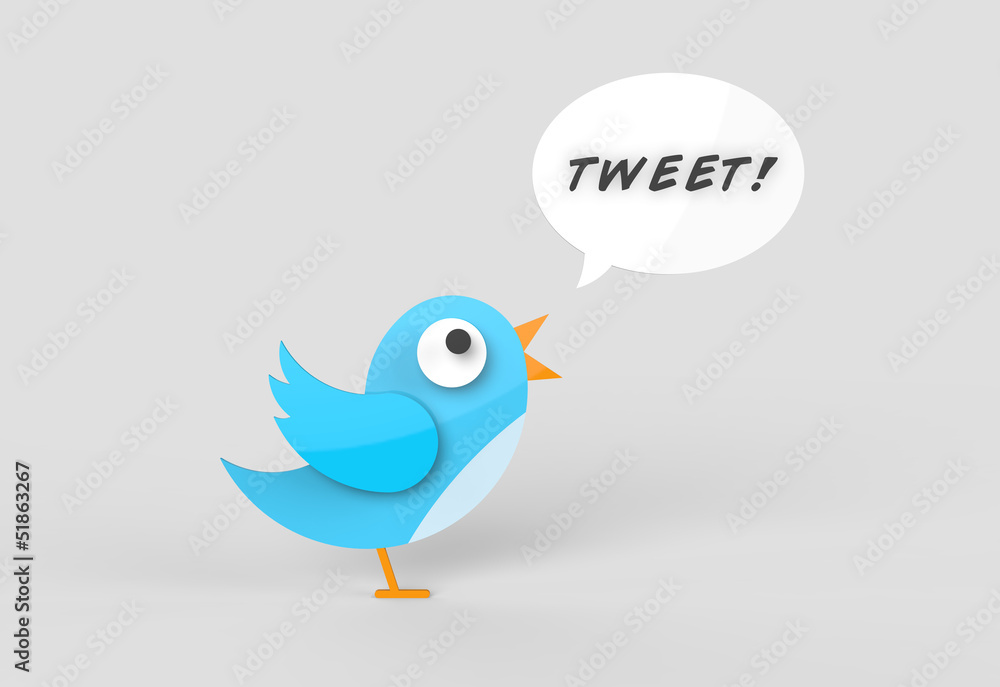 Cute twitter bird tweeting a message. - obrazy, fototapety, plakaty 