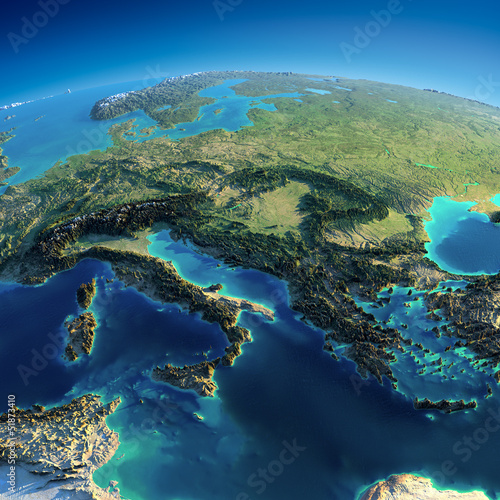 Naklejka - mata magnetyczna na lodówkę Detailed Earth. Italy, Greece and the Mediterranean Sea