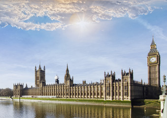 Wall Mural - Westminster palace and Big Ben viewed from Westminster bridge.