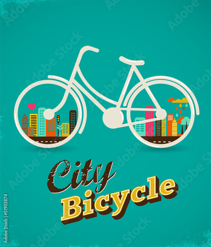 Fototapeta na wymiar Bicycle in the city, vintage style poster
